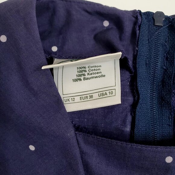 Laura Ashley Vintage 80's Midi Sailor Dress 10 Navy Polka Dot Short Sleeve - Picture 10 of 13